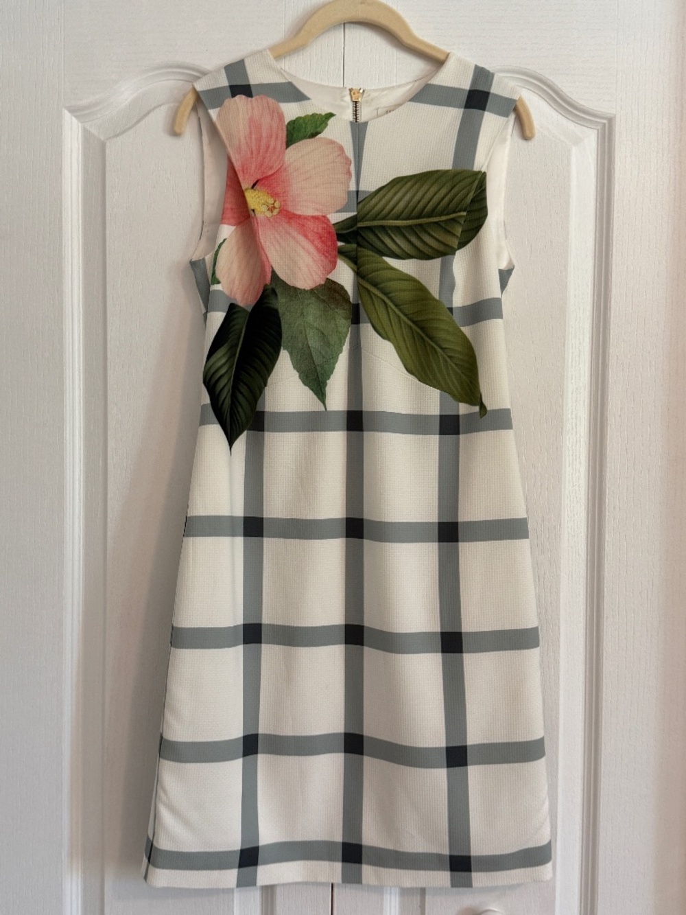 Ted Baker Nayeli Floral Check Shift Dress Ivory Pink Size 0